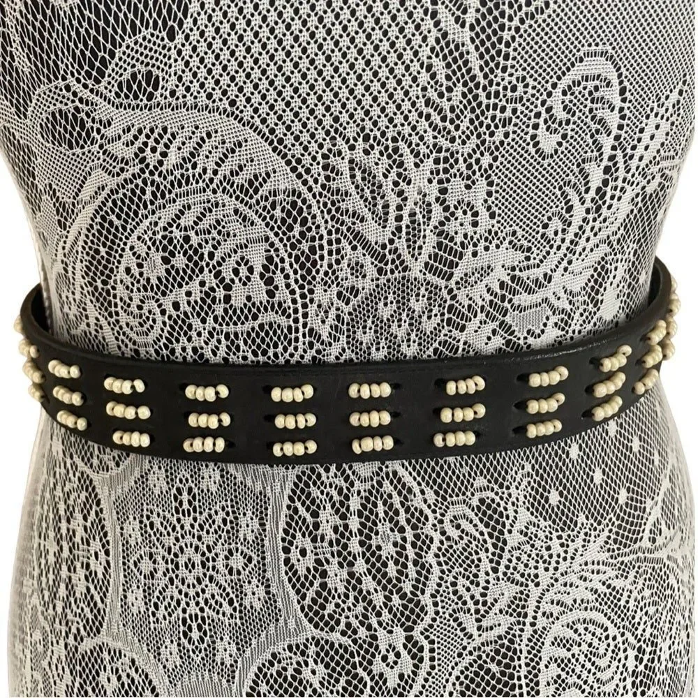 Vintage Genius Dilettante Bead Embellished Leather Belt Size Small